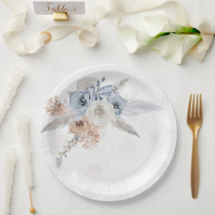 Prato de Papel para Festa de Casamento Floral Bege
