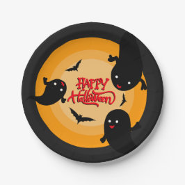 Prato de papel para festa de Halloween com fantasm