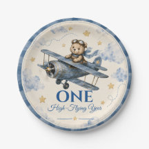 Prato de papel para primeiro aniversário de avião