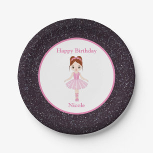 Prato De Papel Parabéns Ballerina Black Sparkle