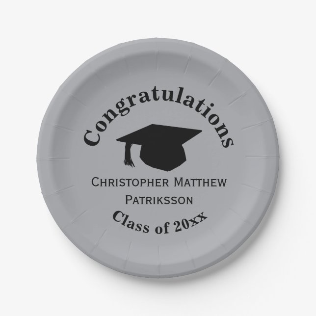 Prato De Papel Parabéns, Classe 20xx Graduação, Prata (Frente)