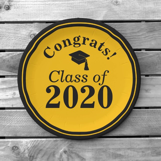 Prato De Papel Parabéns Classe de 2024 Dourado Negro (Criador carregado)