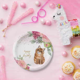 Prato De Papel Parabéns de Aniversário Feliz Ilustração de Gato L