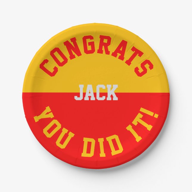 Prato De Papel Parabéns de Graduação Vermelha e Dourada - Você Fe (Frente)