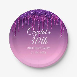 Prato De Papel Parabéns do Glitter Roxo Personalizado