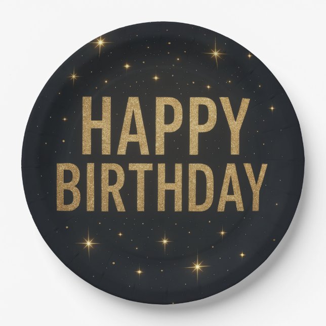 Prato De Papel Parabéns Dourado e negro elegante (Frente)