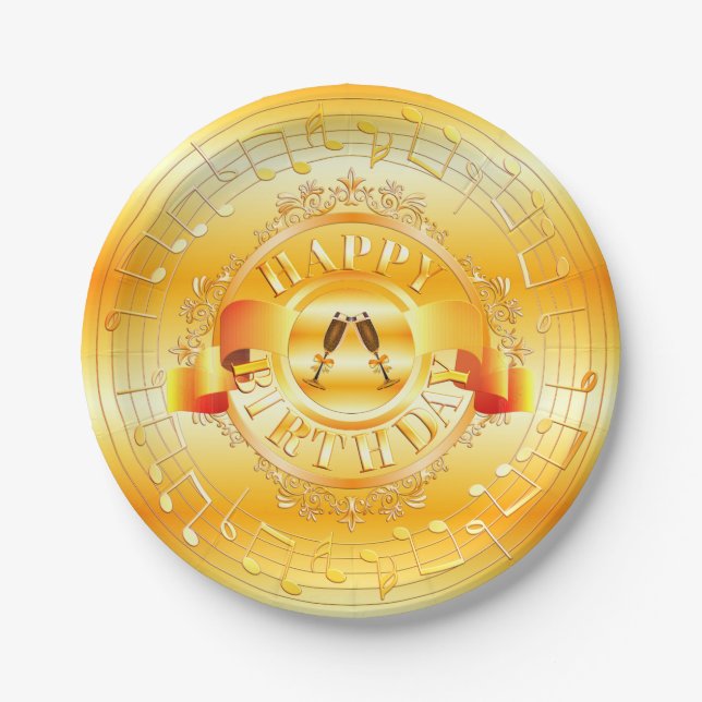 Prato De Papel Parabéns Dourados Musical Embelado Atrativo (Frente)