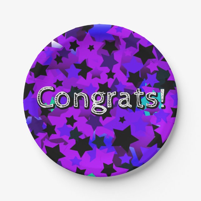 Prato De Papel Parabéns! Estrelas Punk (Frente)