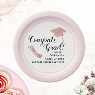 Prato De Papel Parabéns Formando White Pink Classe 2025 Graduação