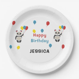 Prato De Papel Parabéns Panda Urso Branco