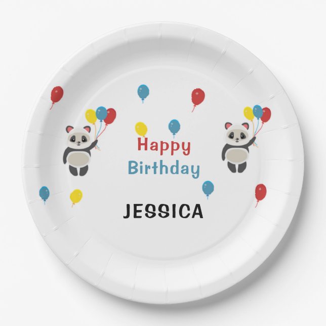 Prato De Papel Parabéns Panda Urso Branco (Frente)