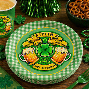 Prato De Papel Parabéns St Patricks Day Trevo  21º Aniversário 