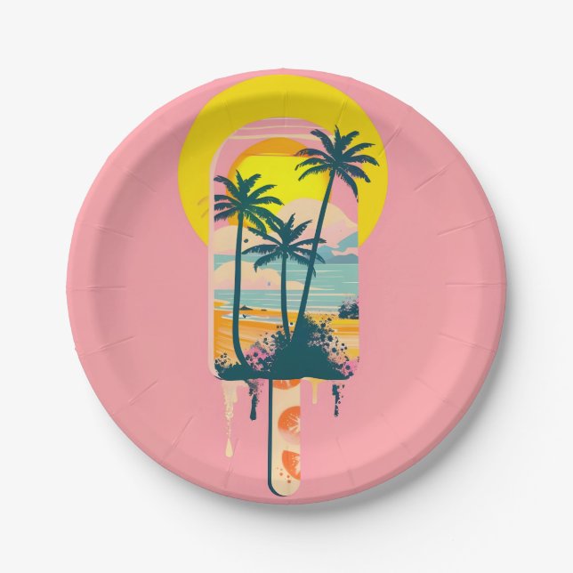 Prato De Papel Paraíso dos Sweets Sunset de Verão Tropical (Frente)