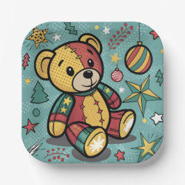 Prato De Papel Paraquedas de Natal - Urso de Teddy