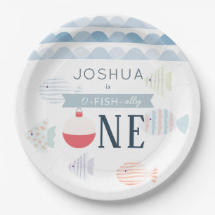 Prato De Papel Parceiro de O-fish Um Garoto de Pesca Branco Anive
