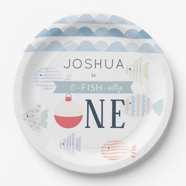 Prato De Papel Parceiro de O-fish Um Garoto de Pesca Branco Anive (Frente)