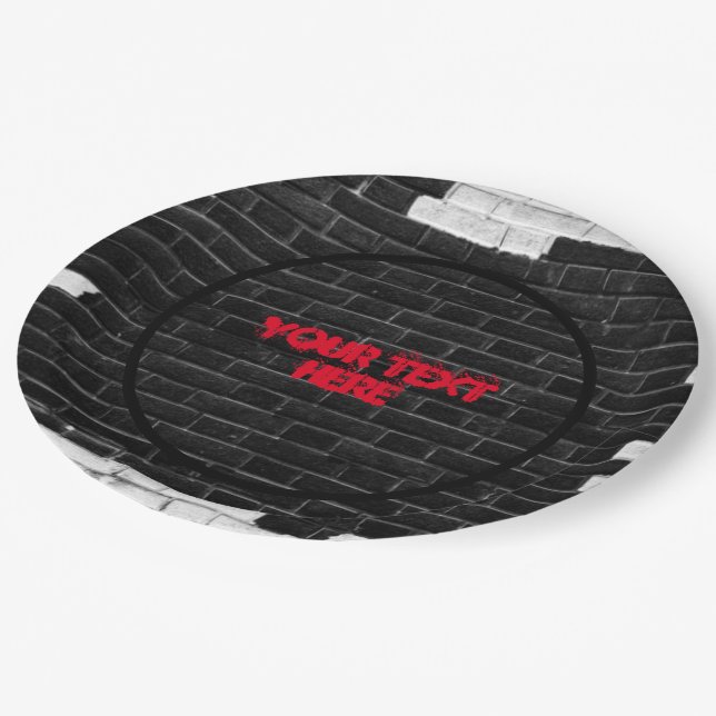 Prato De Papel Parede de Brick Preto e Branco Personalizado (Inclinado)