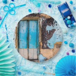 Prato De Papel Parede e porta azuis