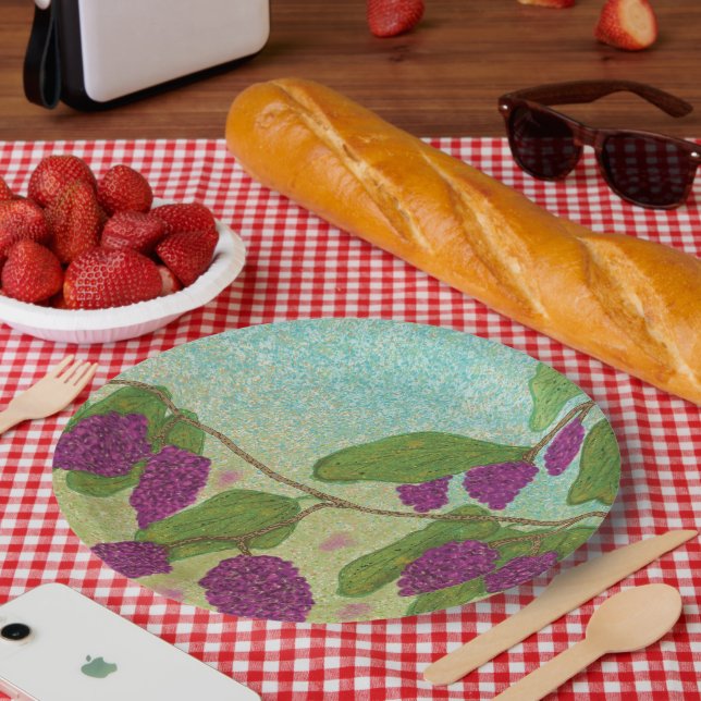 Prato De Papel Paredes de Uva Ilustradas à Mão Roxo e Verde (Piquenique)