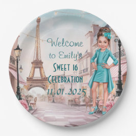 Prato De Papel Paris Personalizado e Rosas Sweet 16 em Paris
