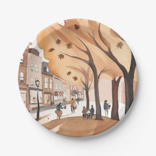 Prato De Papel Parque da Cidade de Outono   Aquarela de Folhagem 