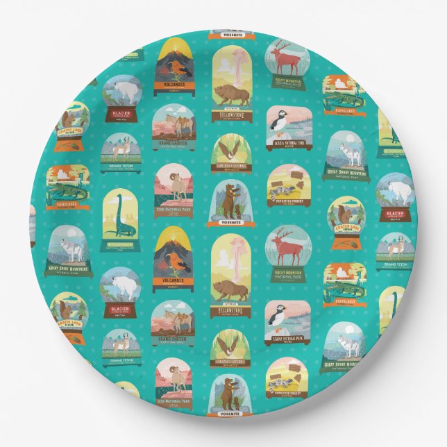 Prato De Papel Parques Nacionais em Teal Napkins (Frente)