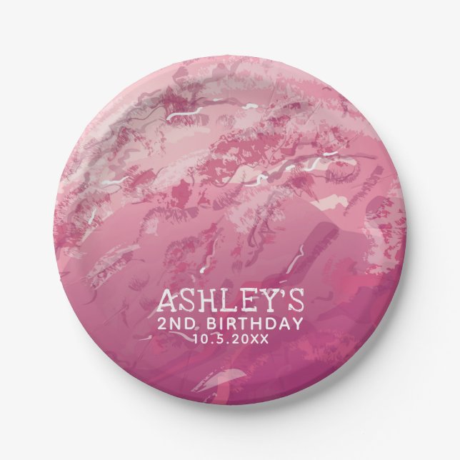 Prato De Papel Parte Personalizada do Sorvete de Aquarela Rosa (Frente)