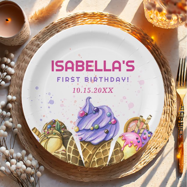 Prato De Papel Parte primeiro aniversario sorvete (Criador carregado)