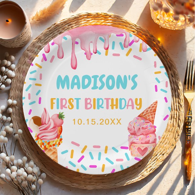 Prato De Papel Parte primeiro aniversario sorvete (Criador carregado)