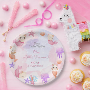 Prato De Papel Parteira de gato e sereia