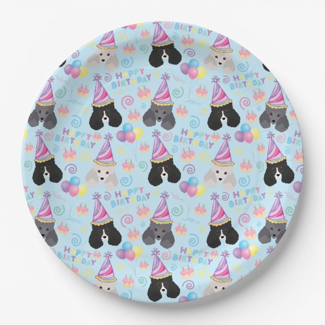 Prato De Papel Parti Poodle Birthday Party Paper Plates Blue (Frente)