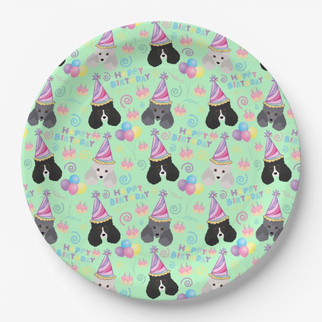 Prato De Papel Parti Poodle Birthday Party Paper Plates Green (Frente)