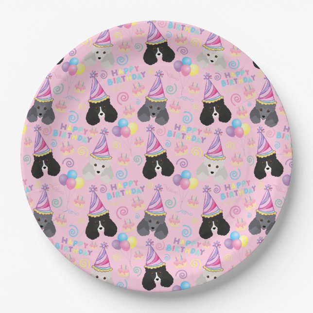 Prato De Papel Parti Poodle Birthday Party Paper Plates Pink (Frente)