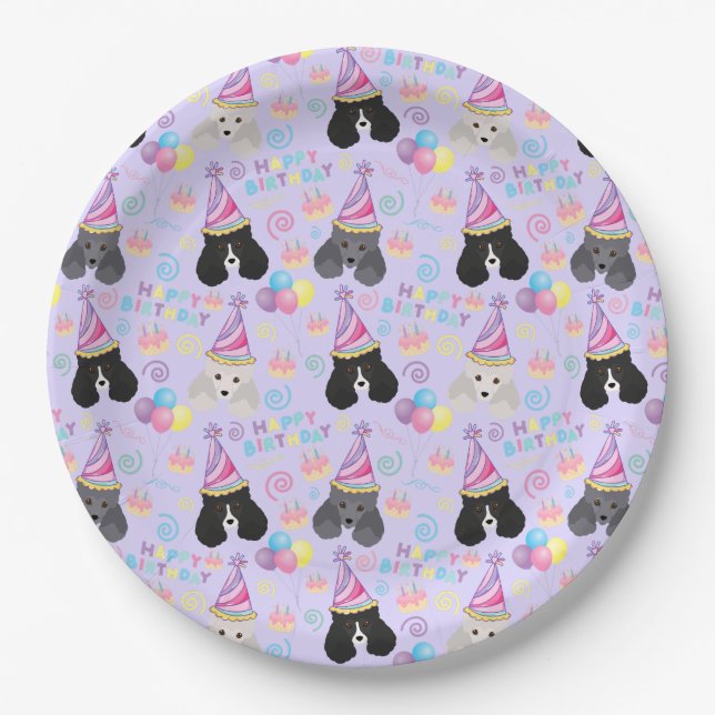 Prato De Papel Parti Poodle Birthday Party Paper Plates Purple (Frente)