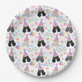 Prato De Papel Parti Poodle Birthday Party Paper Plates White
