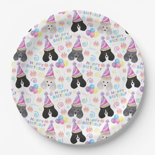 Prato De Papel Parti Poodle Birthday Party Paper Plates White (Frente)
