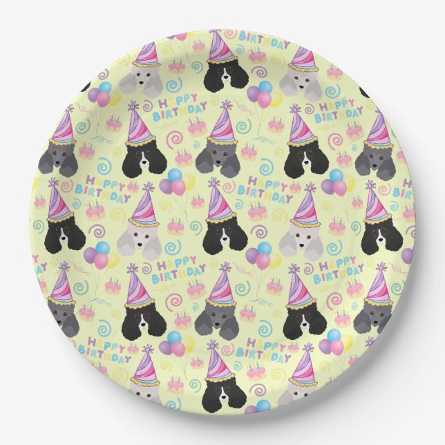 Prato De Papel Parti Poodle Birthday Party Paper Plates Yellow (Frente)