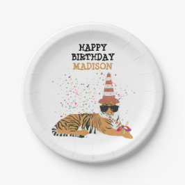 Prato De Papel Partida de Tigre - Animais com festa
