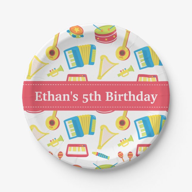 Prato De Papel Partido de aniversário de criança do teste padrão (Frente)