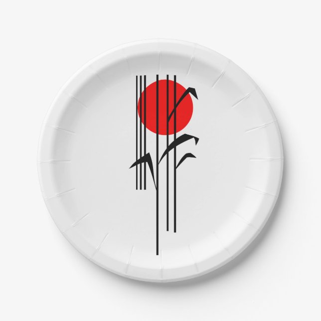 Prato De Papel Partido de comensal temático japonês com sol de (Frente)