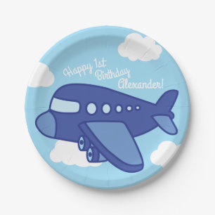 Prato De Papel Partido de primeiro aniversario bonito dos aviões