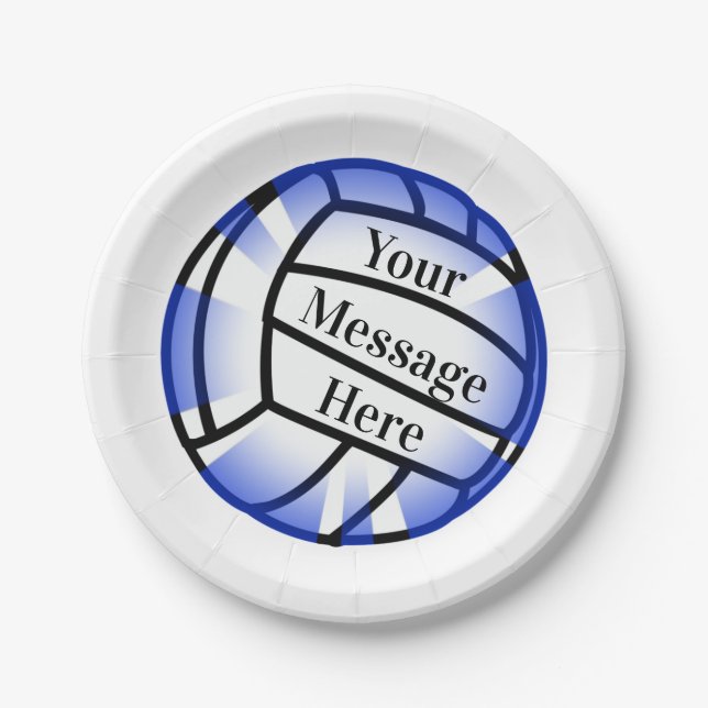 Prato De Papel Partido do Papel Personalizado de Voleibol Azul (Frente)