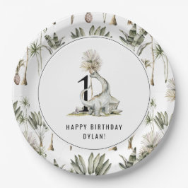 Prato De Papel Partido do primeiro aniversario do Tema Dinossauro