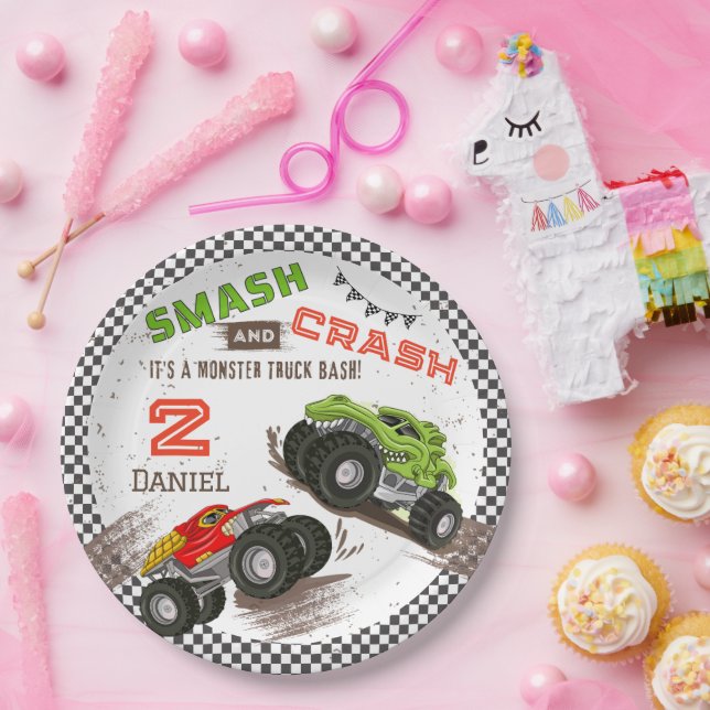 Prato De Papel Partido do segundo aniversário de Caminhão Monstro (Festa)