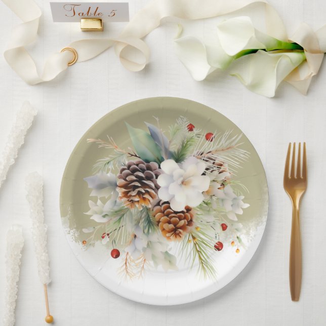Prato De Papel Partido Elegante do Chá de fraldas Evergreen Winte (Casamento)