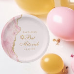 Prato De Papel Partido Elegante Dourado Agate Bat Mitzvah<br><div class="desc">O cor-de-rosa-chico e o ouro enfeitam o lado desta bela e feminina placa de papel da festa Bat Mitzvah. O nome da sua filha está escrito em um belo roteiro formal sob a Estrela de David. Decoração feminina perfeita para uma família judaica na moda que comemora uma garota sendo chamada...</div>