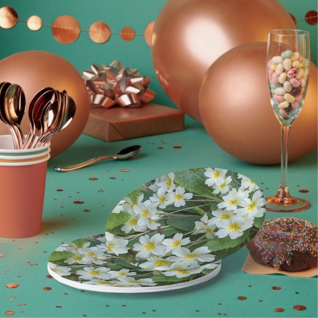 Prato De Papel Partido Floral dos Primroses Brancos (Múltiplo)