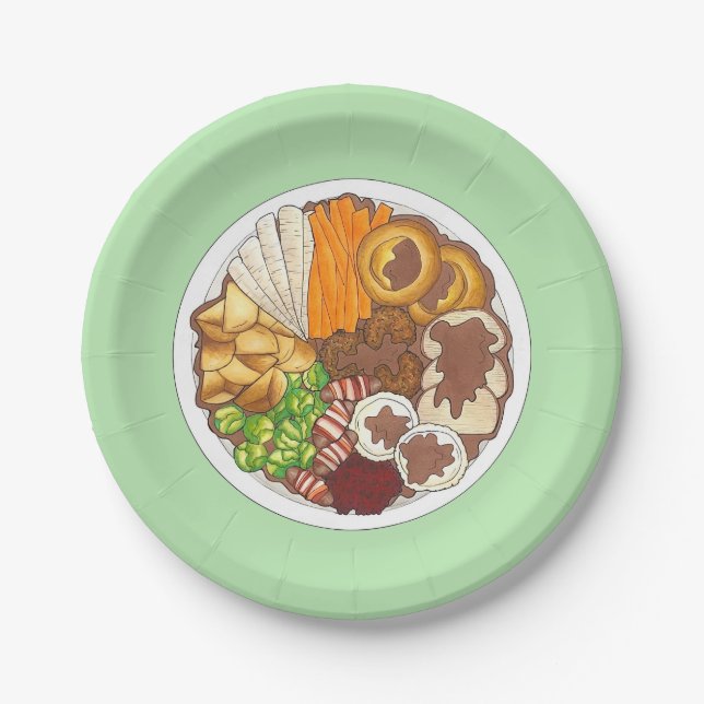 Prato De Papel Partido Jante de Natal UK Comida Festiva Britânica (Frente)