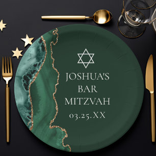 Prato De Papel Partido Mitzvah, Bar de Agate Dourado Verde Escuro