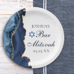 Prato De Papel Partido Mitzvah, Marinho Azul, Bar de Agate Dourad<br><div class="desc">Azul-marinho e ouro elegantes decoram o lado desta placa do partido Mitzvah,  Bar moderno. O nome do seu filho está escrito em um belo roteiro formal sob a Estrela de David. Perfeito para uma família judia na moda,  que celebra o seu filho sendo chamado para a Torá.</div>